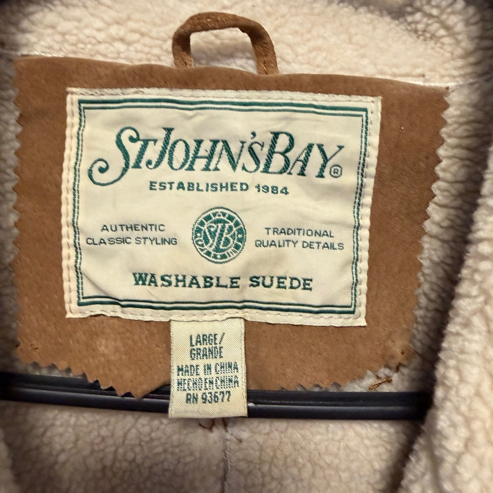 St Johns Bay Coat Women’s L Washable Suede Sherpa Lined Faux Shearling Vintage - Picture 11 of 16